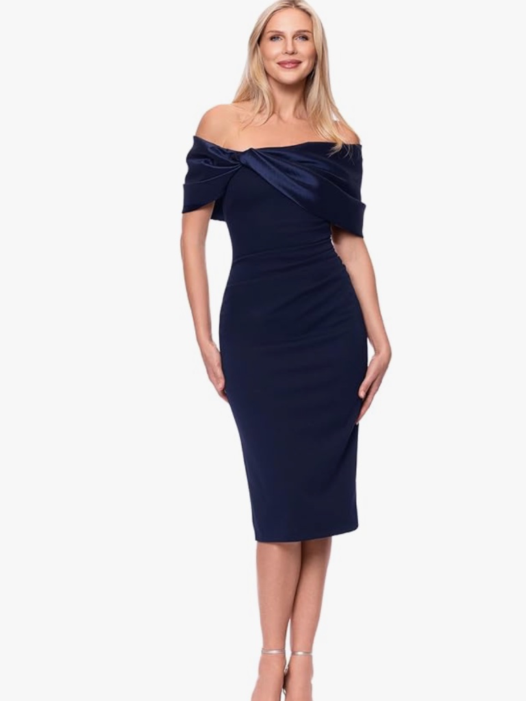 Betsy & Adam Women's Scuba Crepe And Taffeta Off The Shoulder Dress Nwt